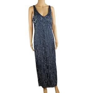 Stenay Gray Beaded Bodycon Maxi Formal Evening Ballgown Glam Tank Dress Size 16
